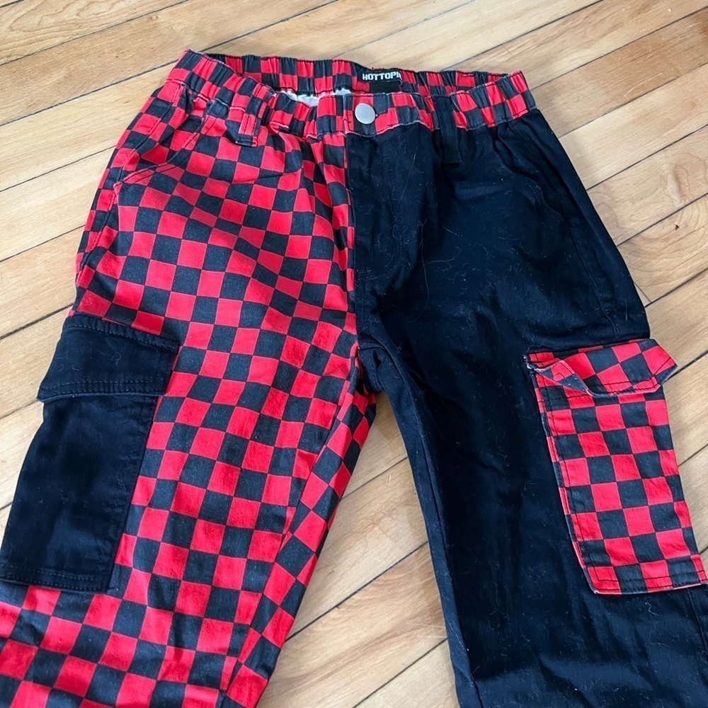 Hot topic Red & Black Checker‎ Split Cargo Jogger Pants - Picture 5 of 7